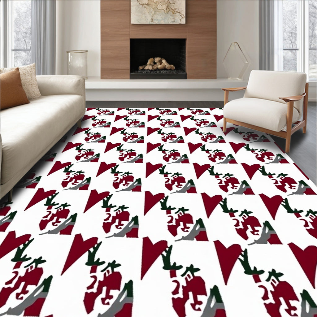 Crimson White Abstract Geometric Rug