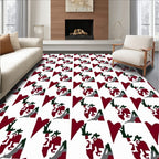 Crimson White Abstract Geometric Rug