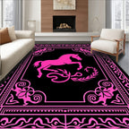 Vibrant Pink Horse Ornate FrameRug Rug