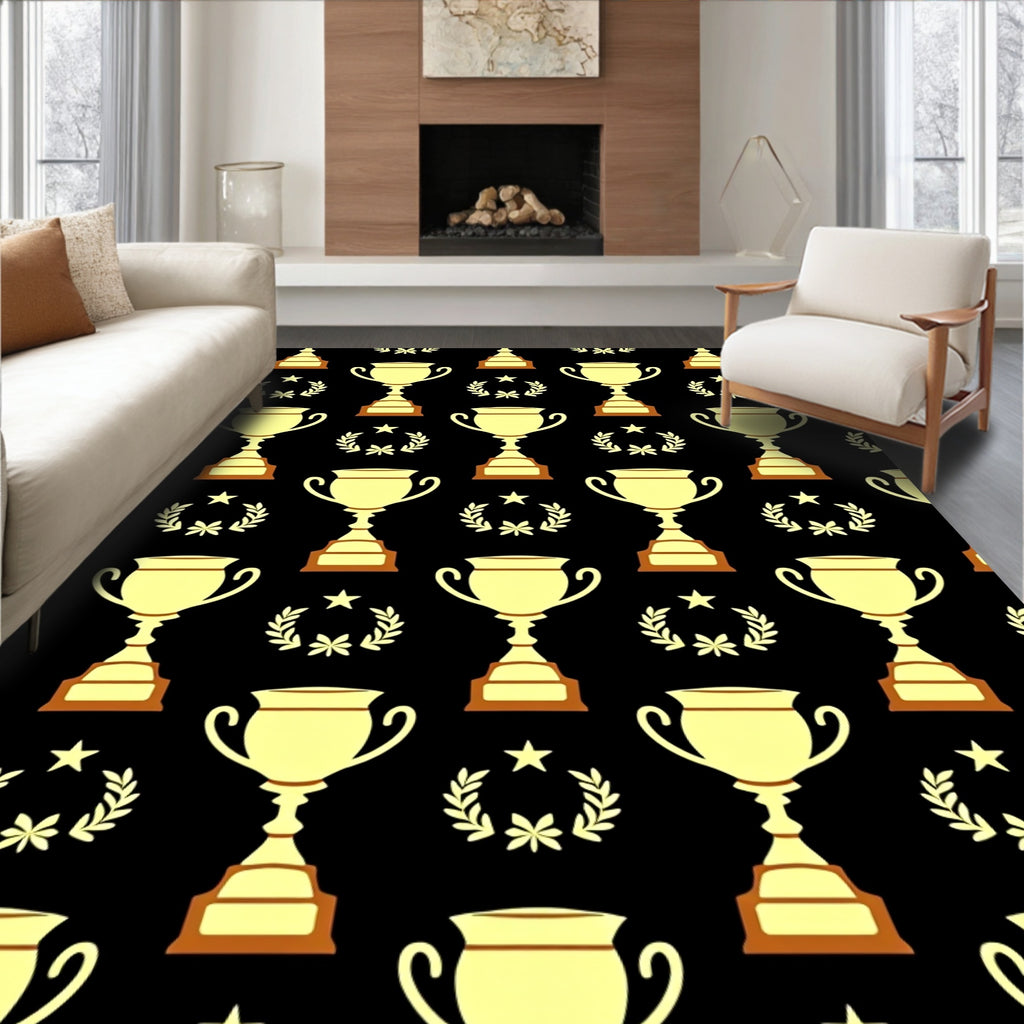 Golden Trophy Laurel Wreath Pattern Rug