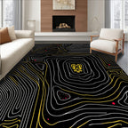 Black White Yellow Topographic Lines Rug