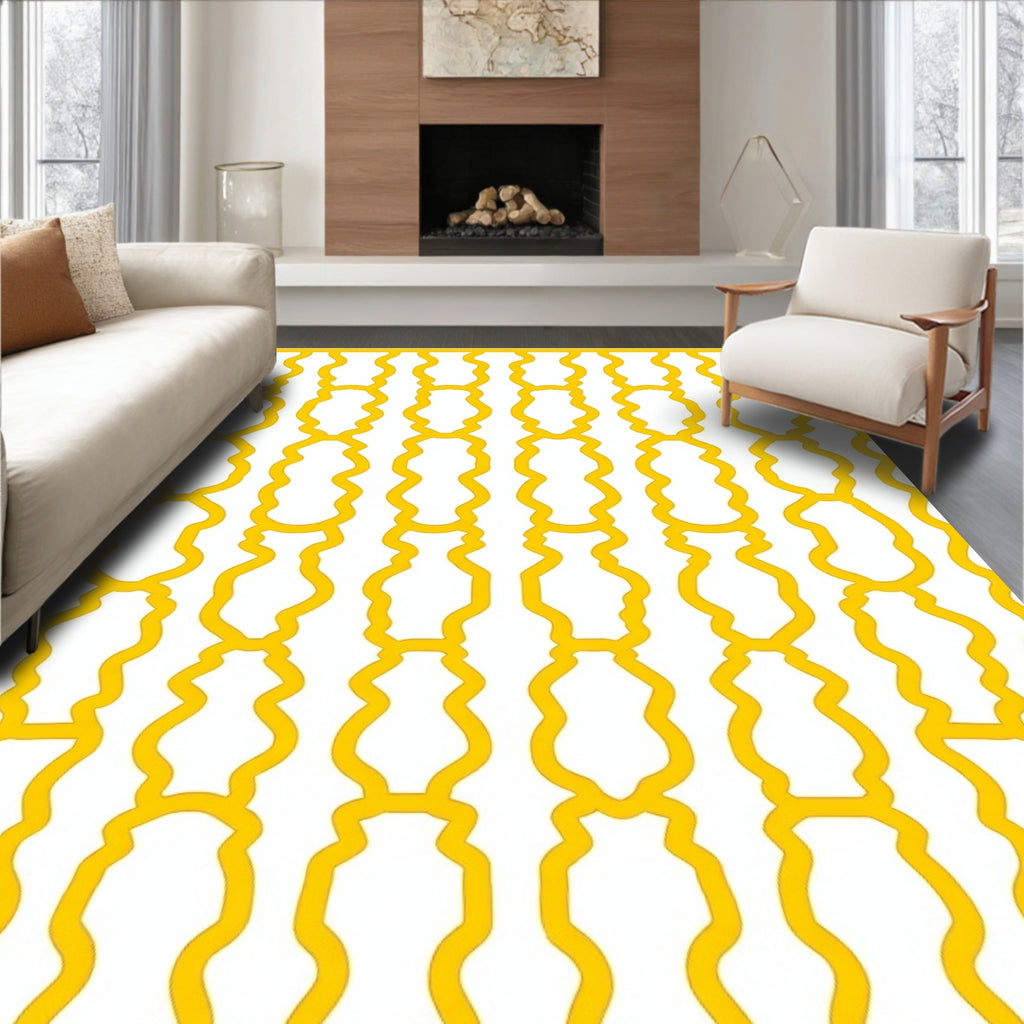Golden Chain Link Vertical Stripe Rug