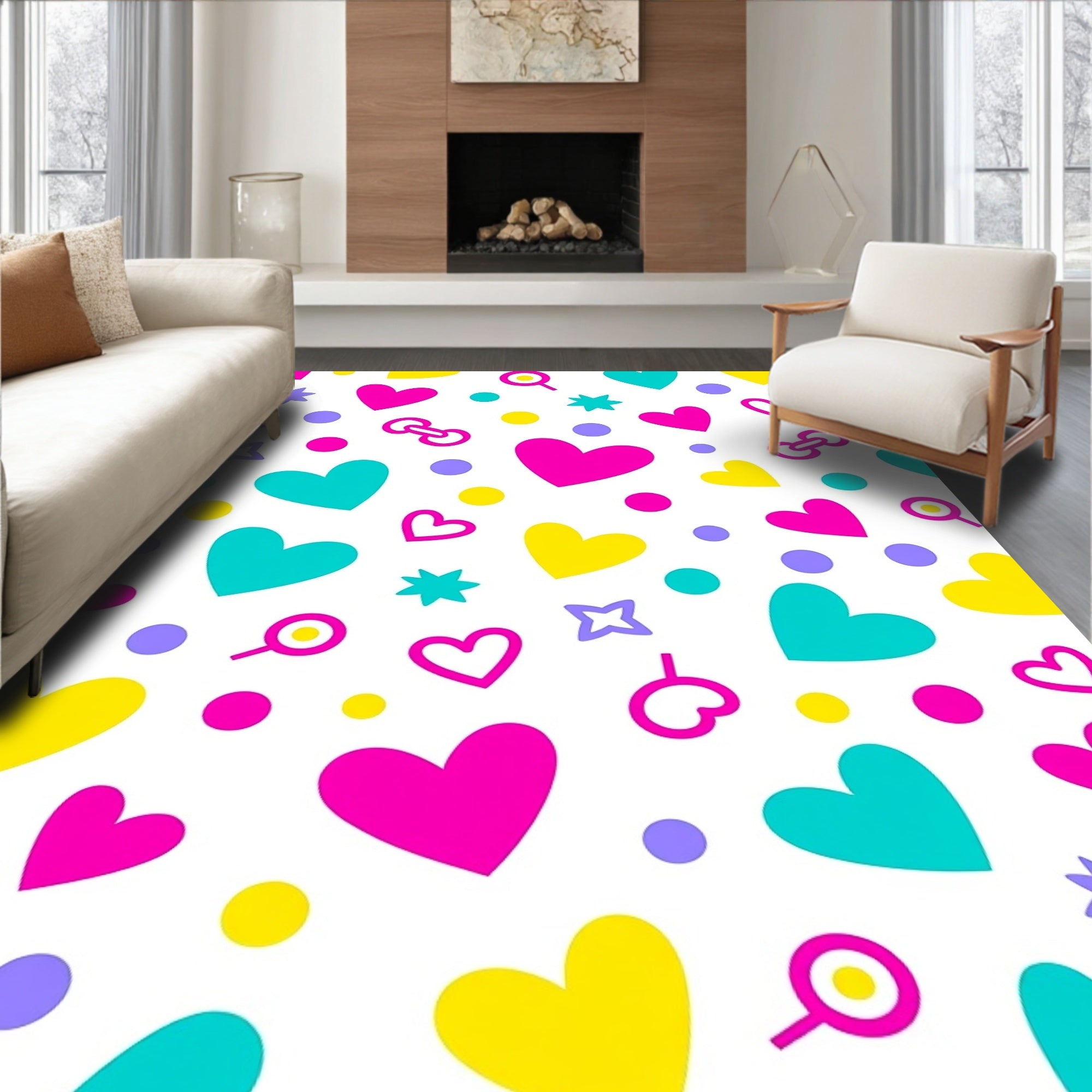 Vibrant Hearts And Stars Collection Rug