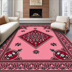 Pink Red Floral Medallion Diamond Rug