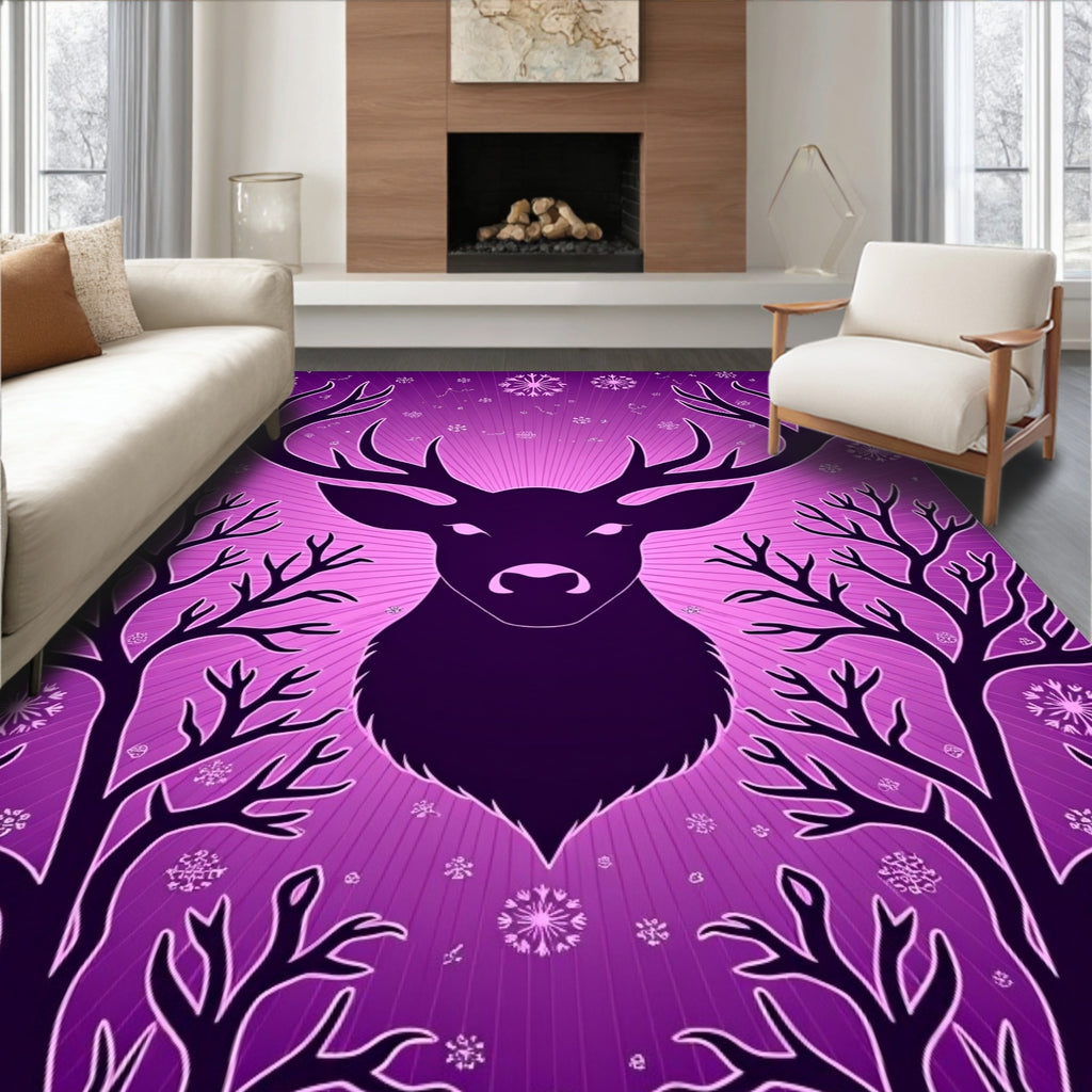 Deep Purple Majestic Deer Winter Woods Rug