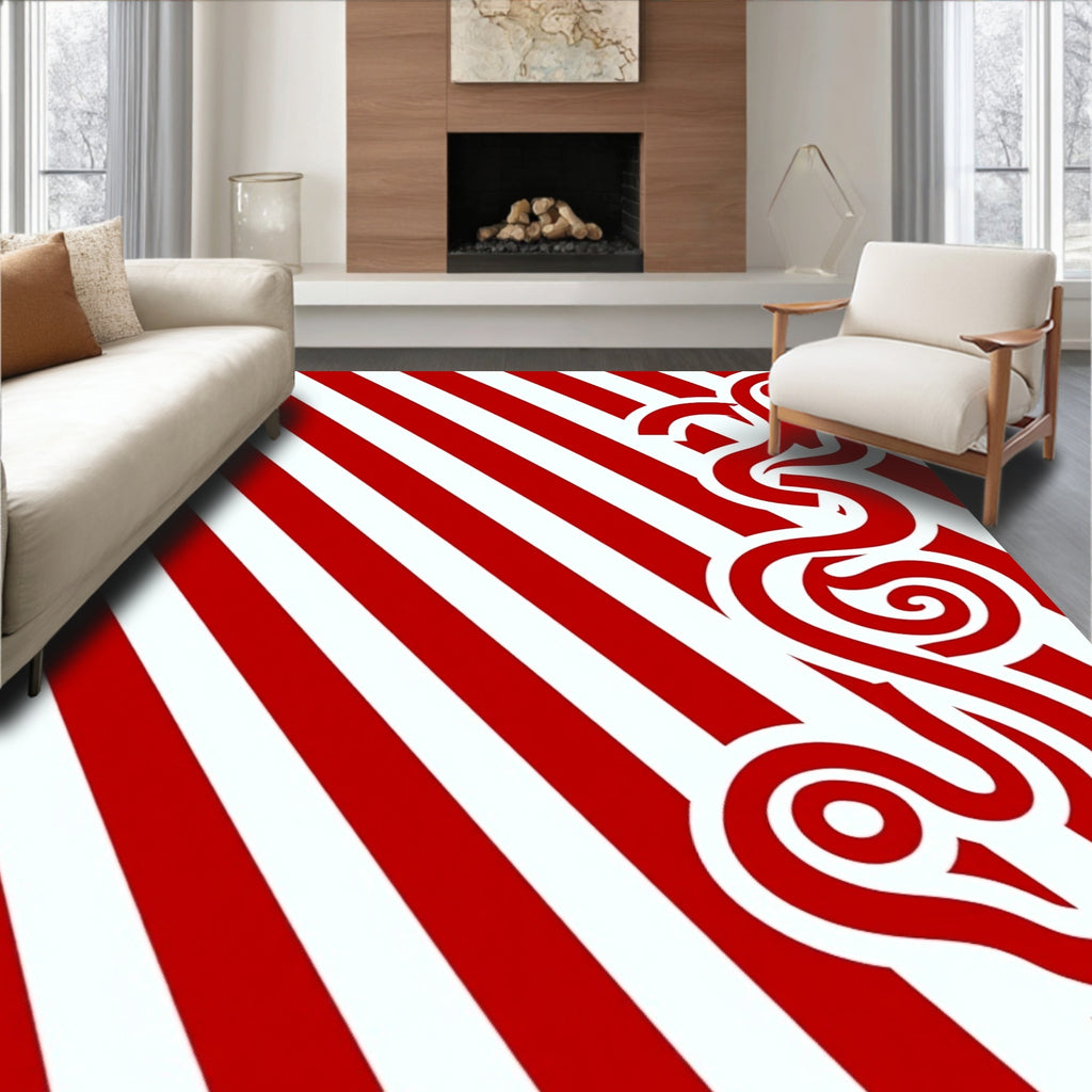 Bold Red Striped Swirl Rug