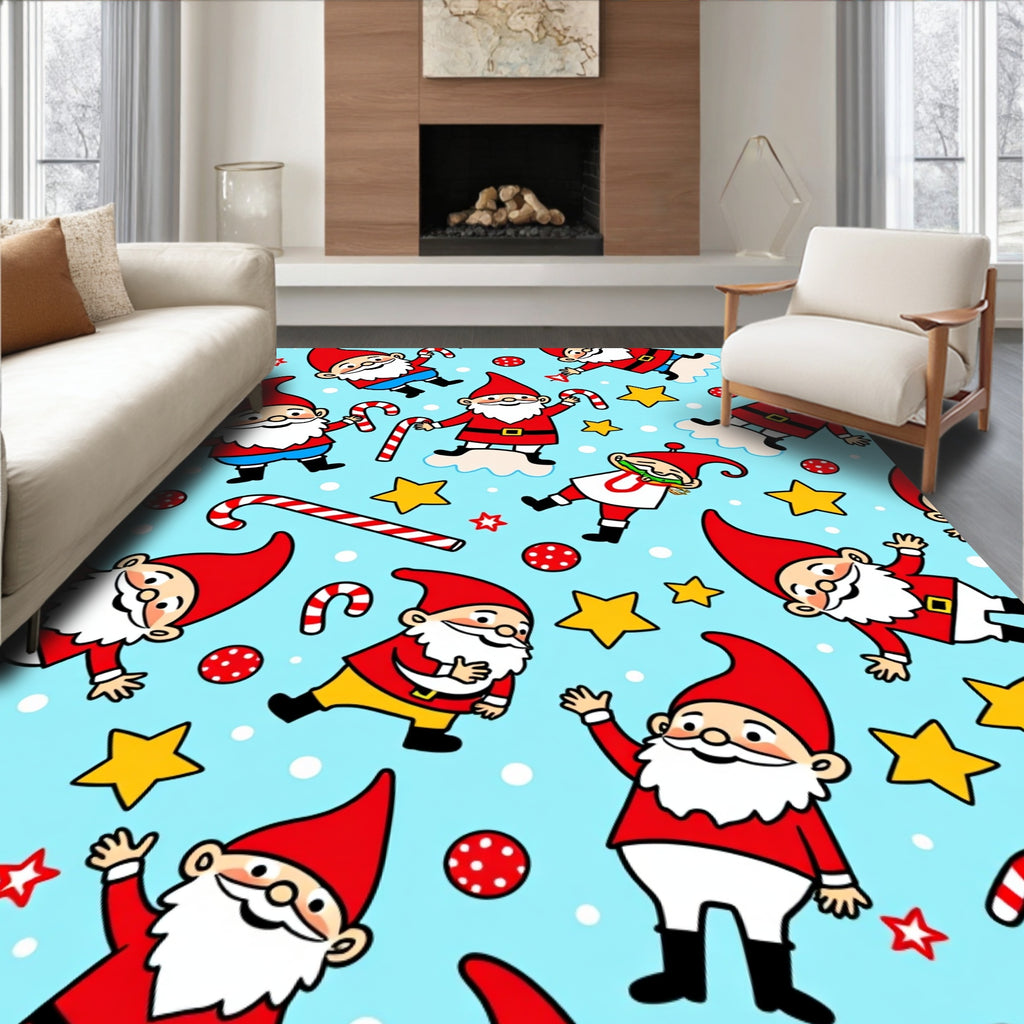 Cute Christmas Gnomes Candy Cane Stars Rug