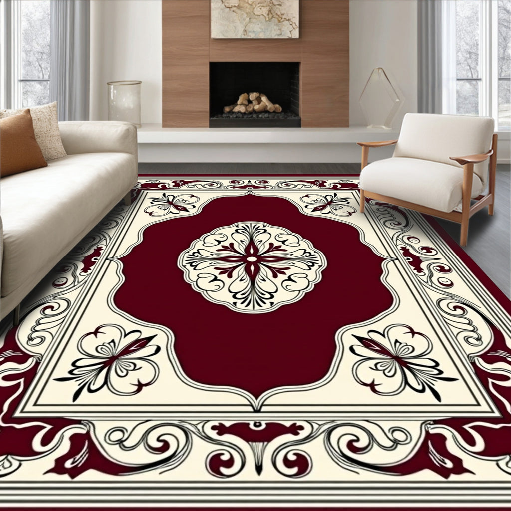Crimson Floral Medallion Art Rug