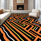 Modern Orange Black Geometric Labyrinth Rug