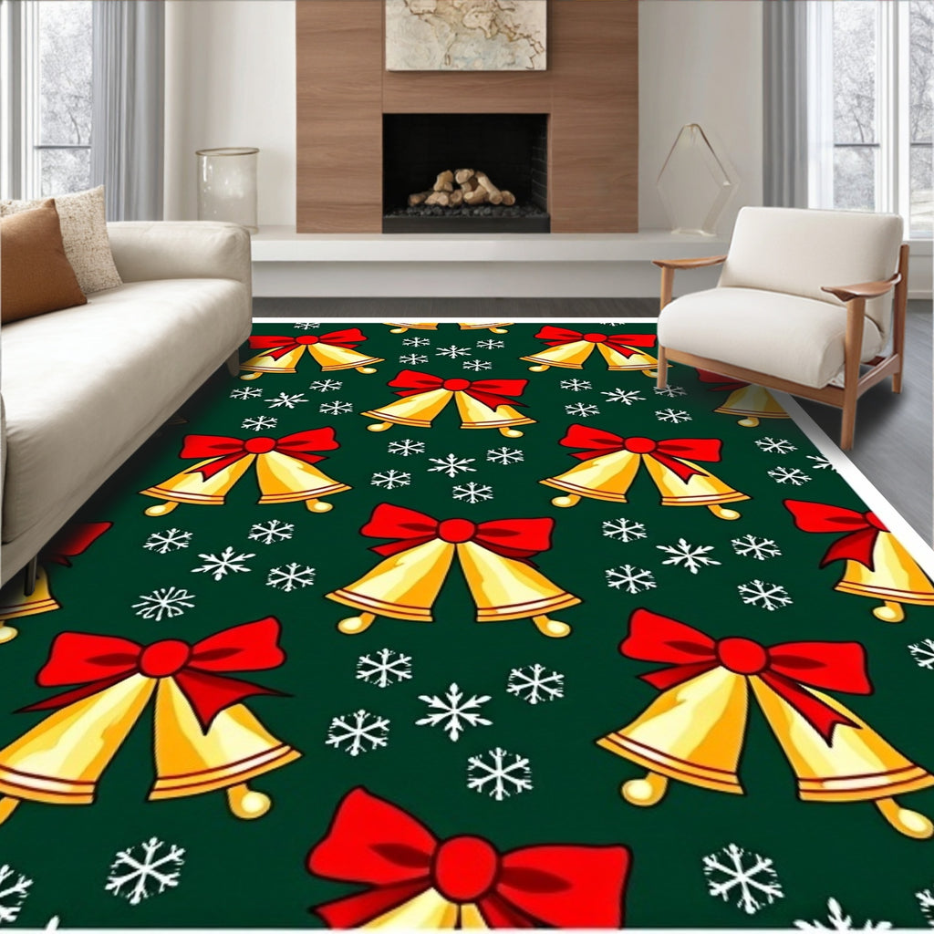 Golden Bells Red Bow Snowflake Shower Rug