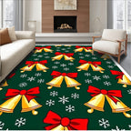 Golden Bells Red Bow Snowflake Shower Rug