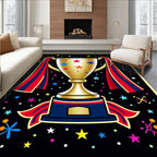 Golden Trophy With Stars And Ribbons Rug
