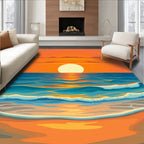 Vibrant Orange Sunset Ocean Waves Rug