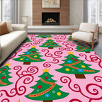 Whimsical Pink Christmas Tree Swirls Rug