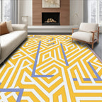 Yellow White Blue Geometric Maze Rug