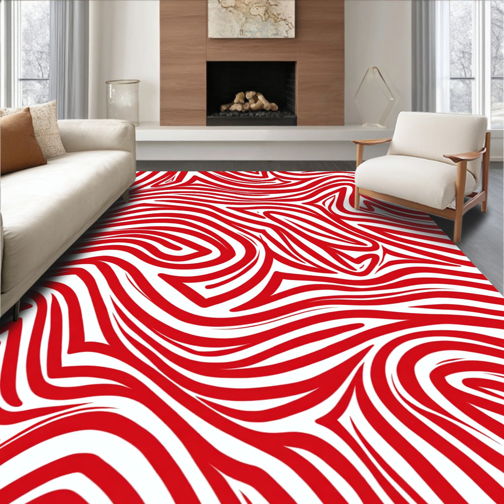 Bold Red Abstract Zebra Stripes Rug
