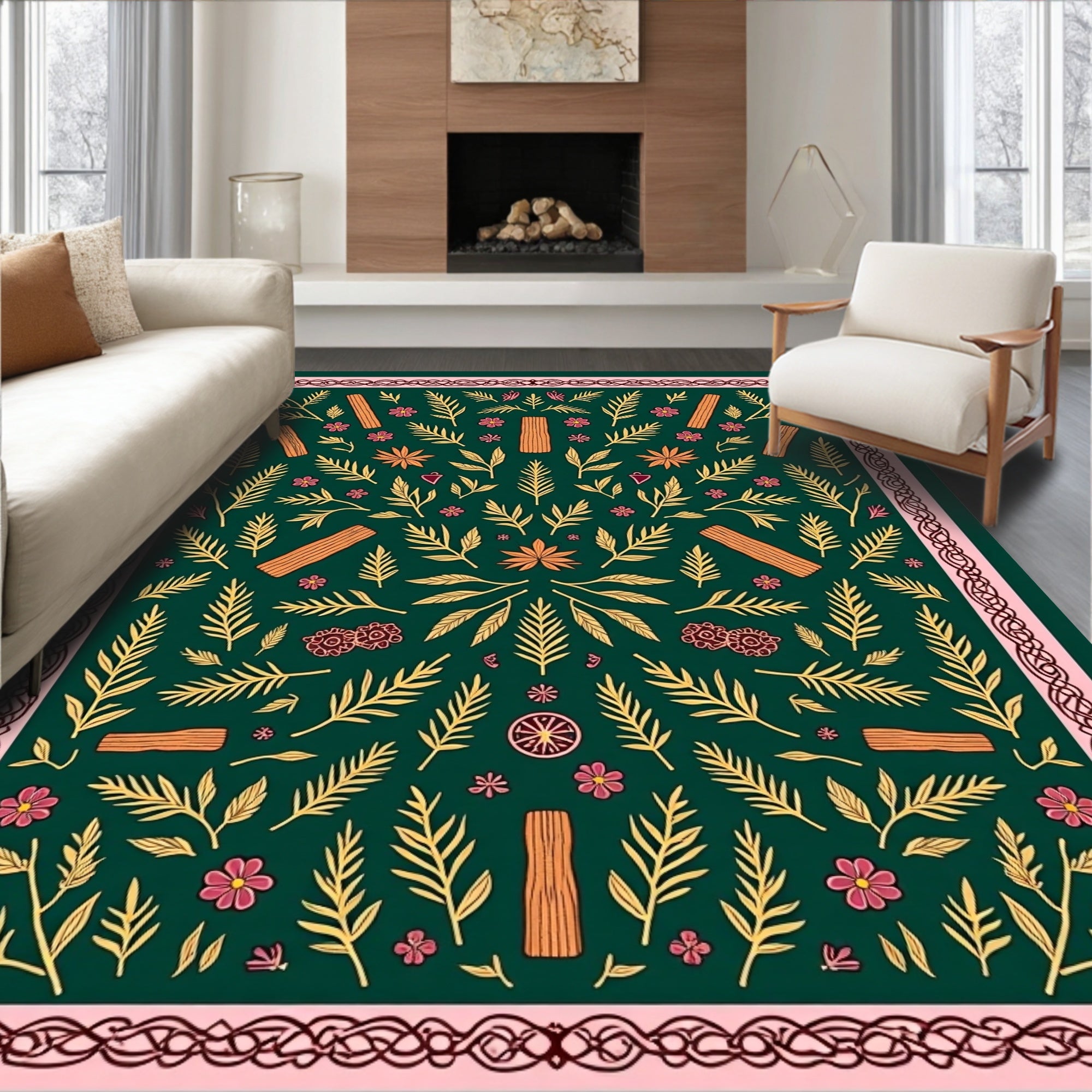 Emerald Forest Woodland Floral Medley Rug