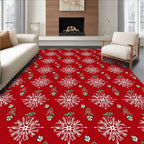 Red Snowflake Festive Leaf Medallion Rug