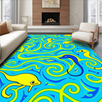 Whimsical Yellow Blue Seahorse Swirl Rug