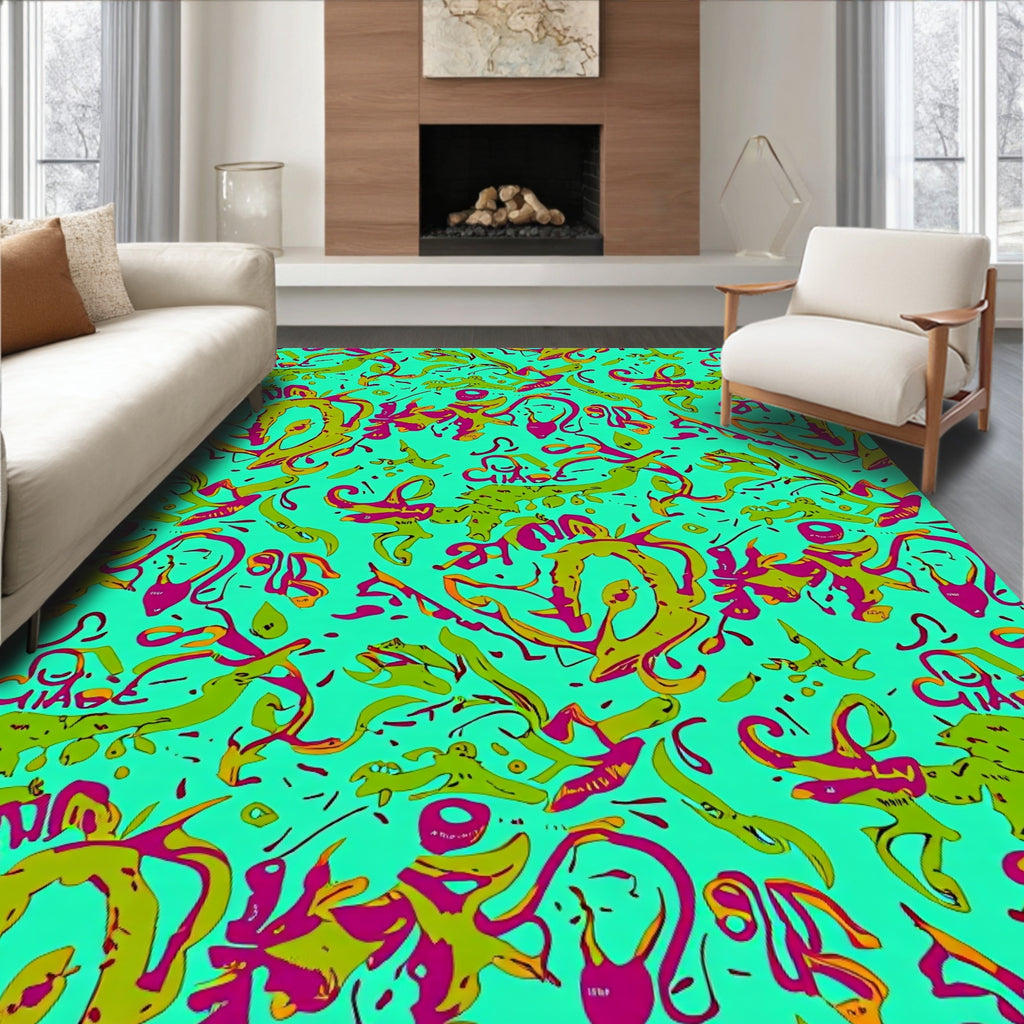 Aqua Scribble Abstract Jumble Art Rug