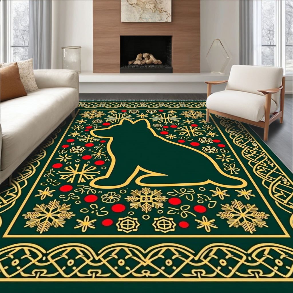Green Dog And Snowflake Holiday Theme Rug