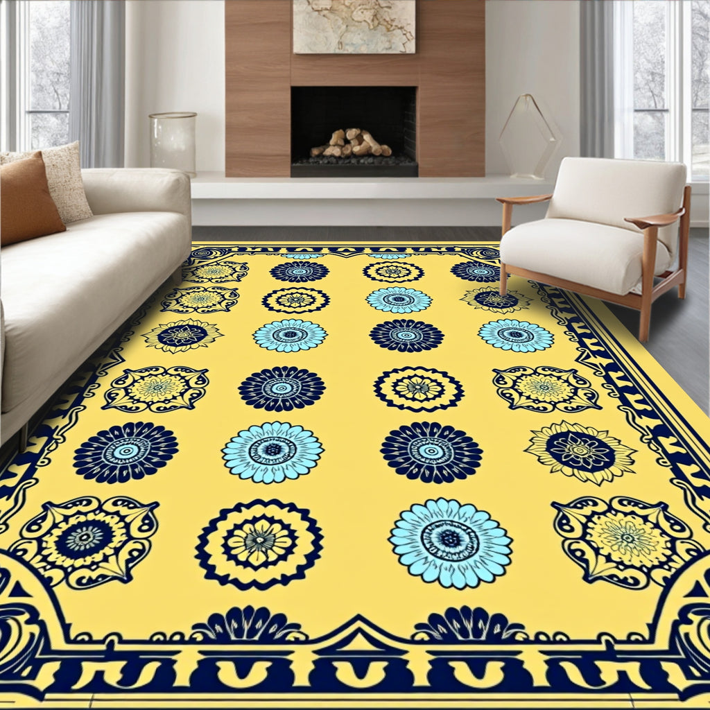 Golden Yellow Floral Medallion Rug
