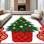 Festive Red and Gold Christmas Tree Rug