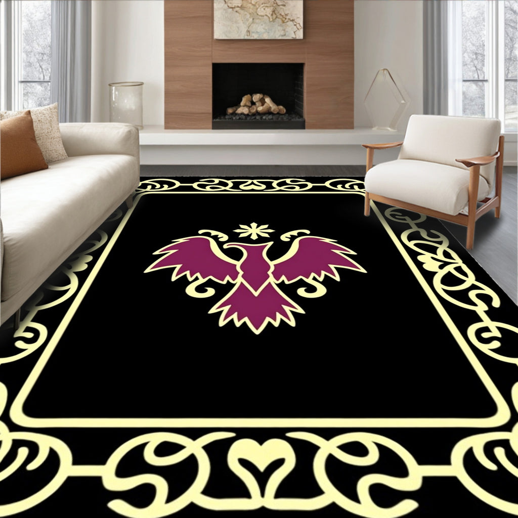 Crimson Eagle Black Outline Border Rug