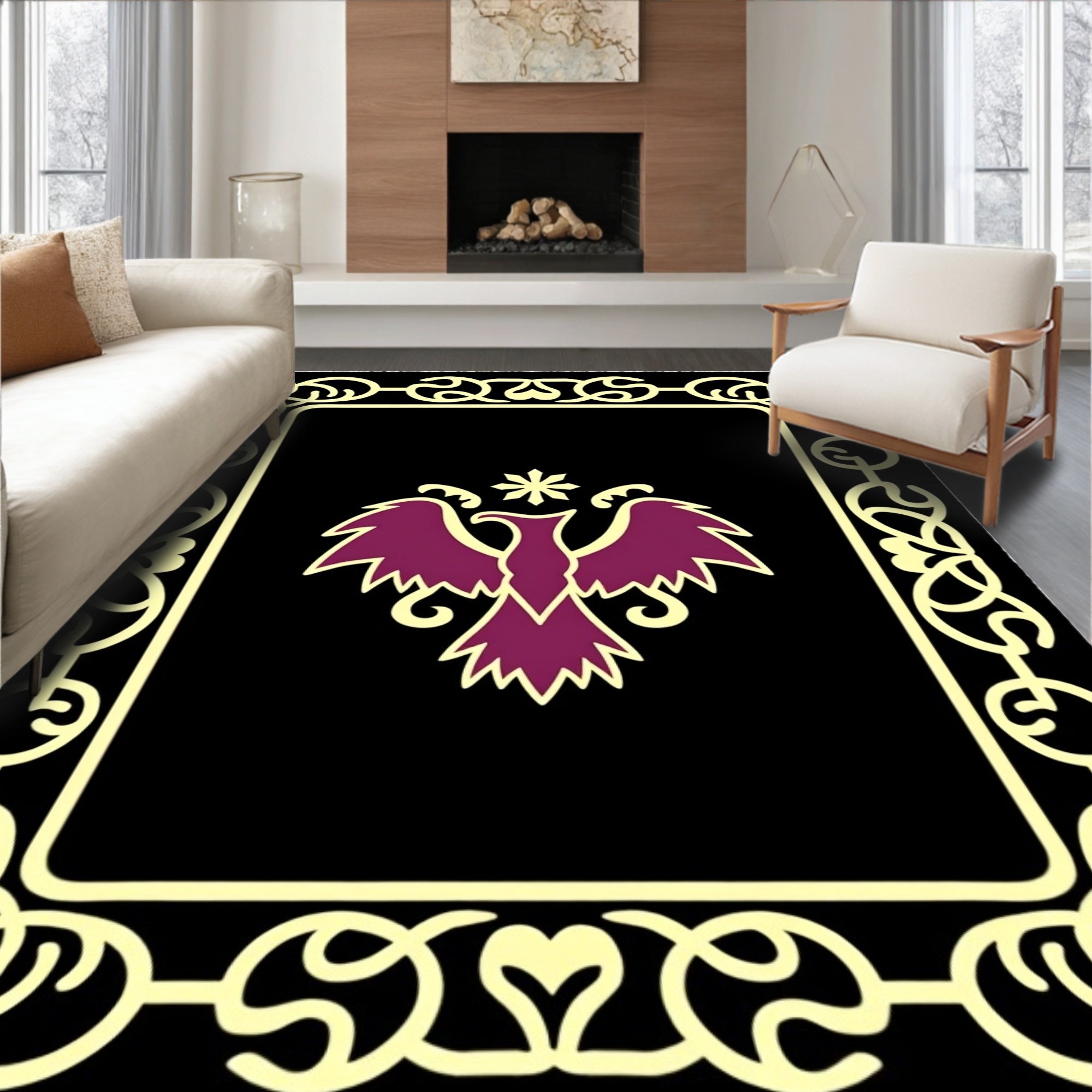 Crimson Eagle Black Outline Border Rug