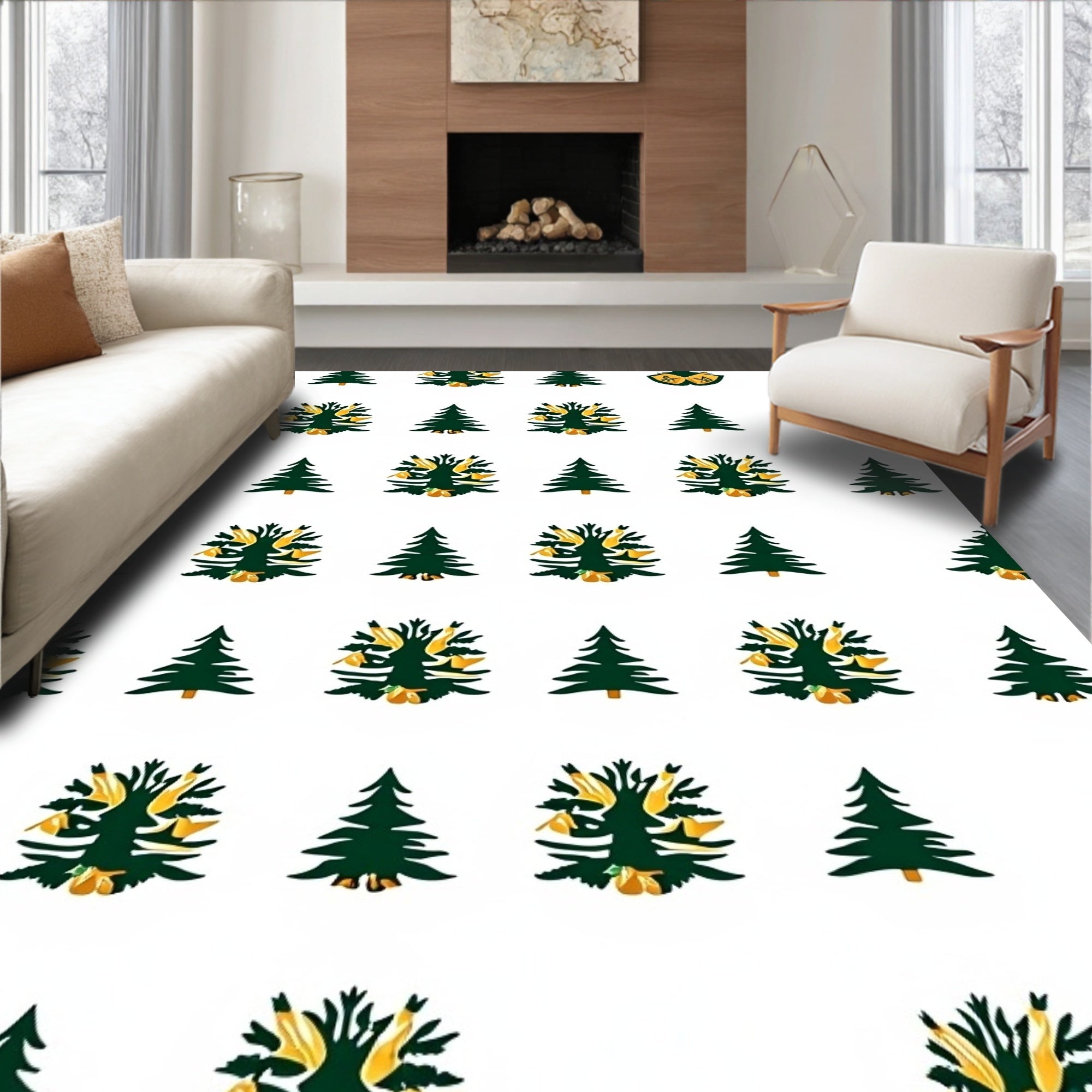 Forest Green Tree Garland Rug