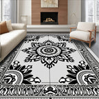 Black White Floral Mandala Border Rug