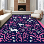 Pink White Deer Sleigh Gift SnowflakesRug Rug