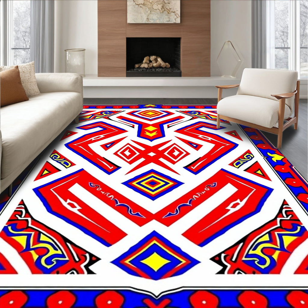 Bold Red Geometric Tribal Abstract Rug