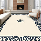 Cream Navy Floral Border Rug