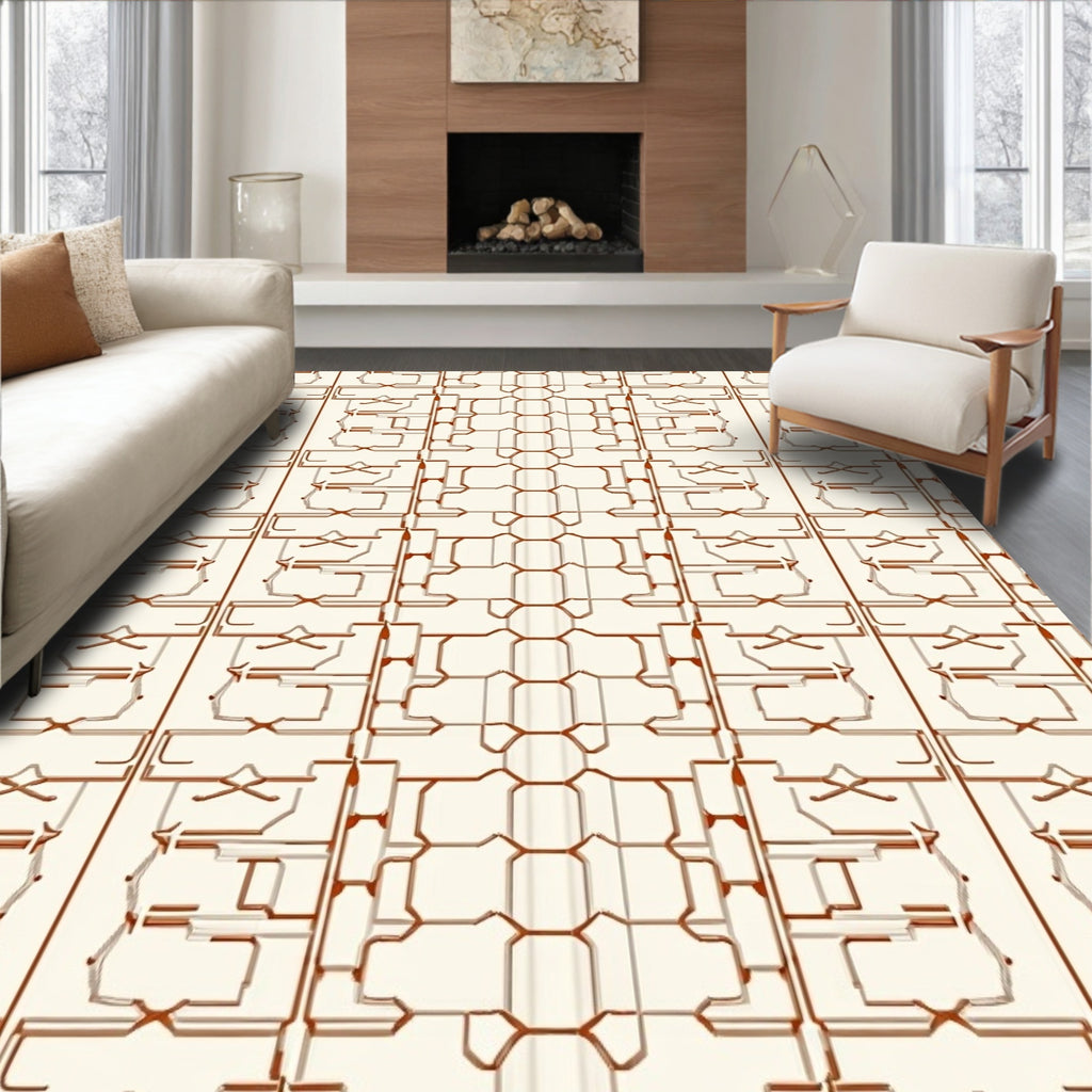Cream and Copper Geometric Lattice Rug