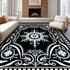 Black White Snowflake Floral Medallion Rug