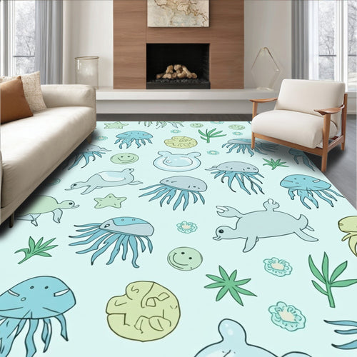 Aqua Sea Creatures Jellyfish Turtle Starfish Rug