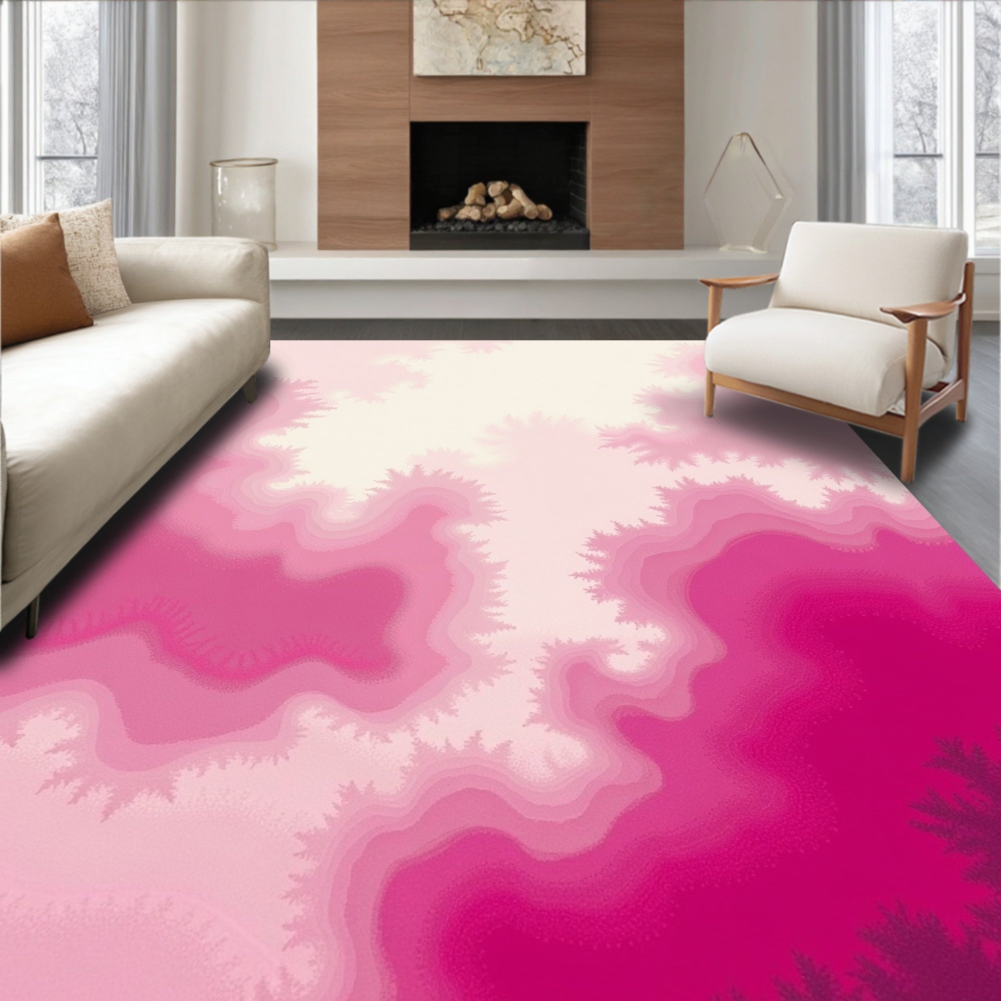 Fuchsia Pink Fractal Bloom Gradient Rug