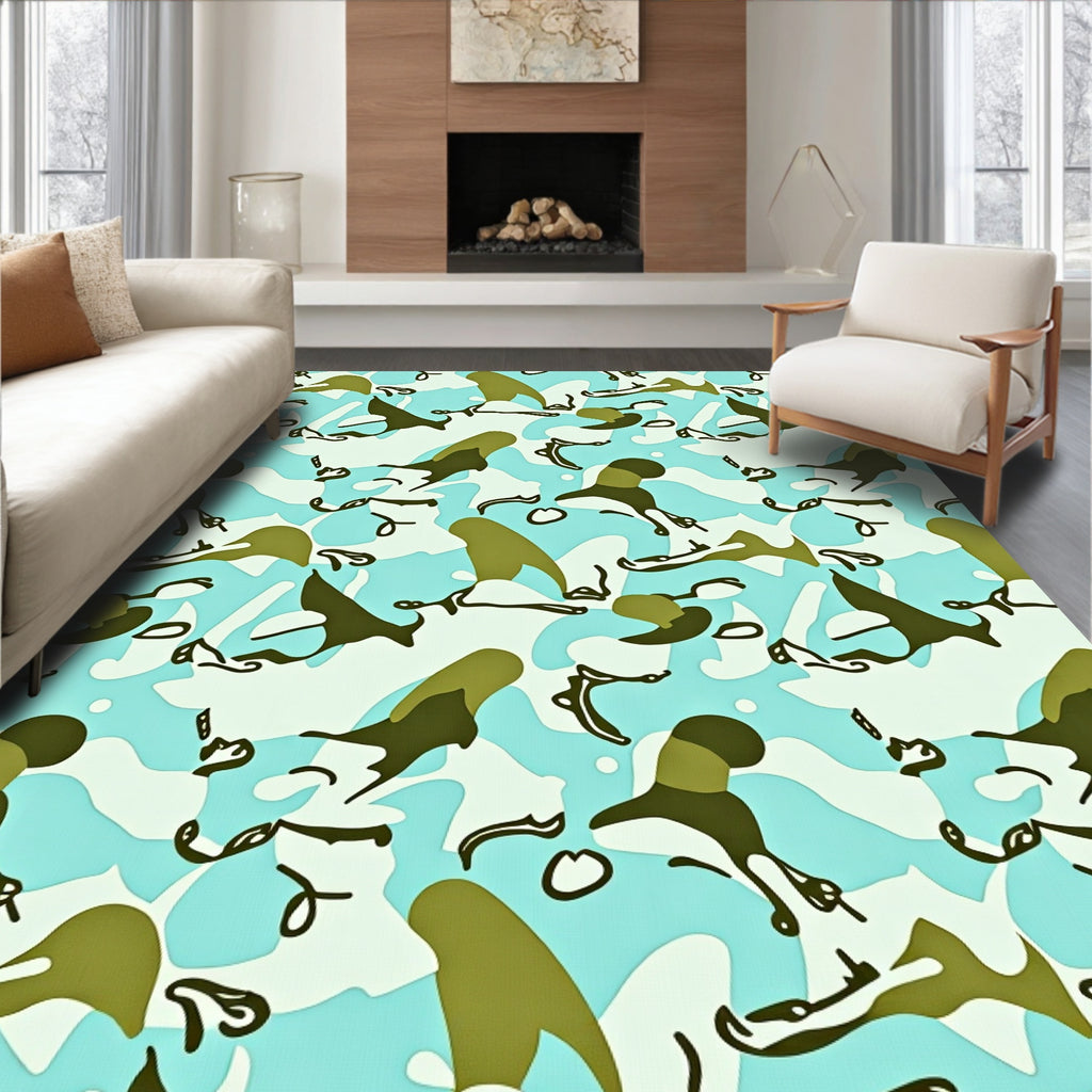 Sky Blue Camouflage Abstract Shapes Rug