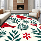 Red Cardinal Green Fern Christmas Bloom Rug