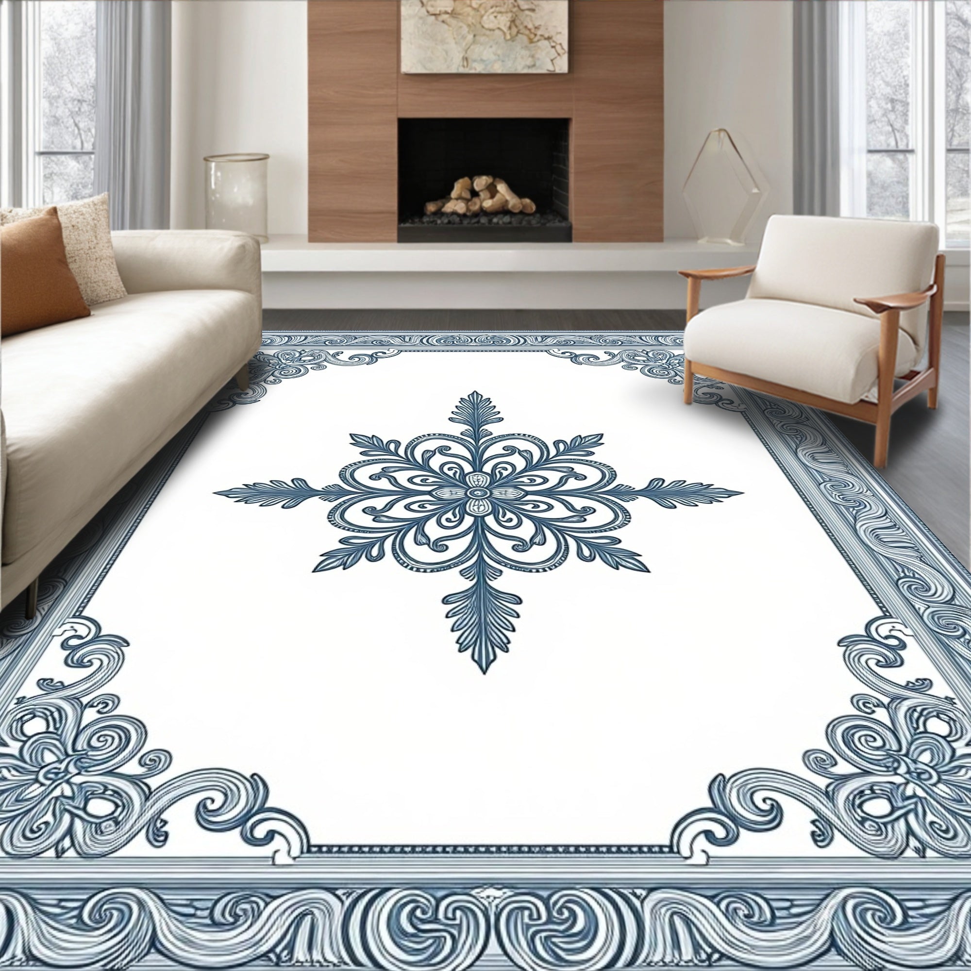 Classic Deep Blue Filigree Medallion Rug