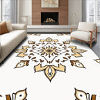 Cream Brown Floral Starburst Mandala Rug