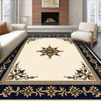 Elegant Ivory Black Golden Floral Medallion Rug