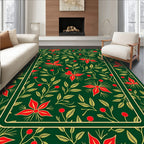 Emerald Red Floral Botanical Border Rug