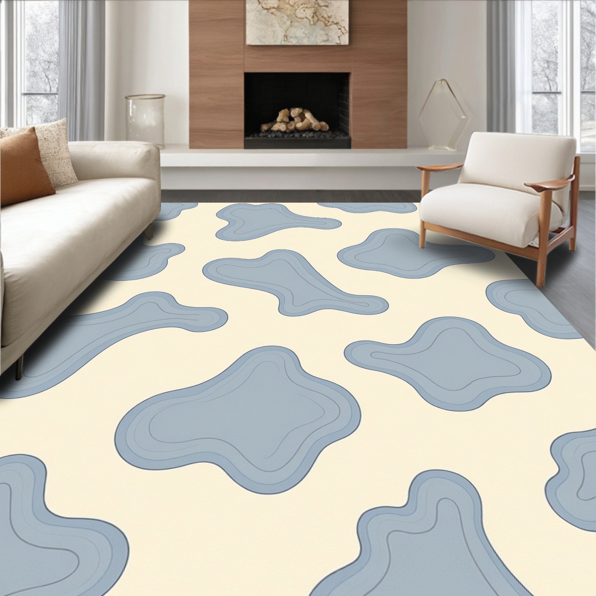 Soft Blue Organic Cloud Shapes Rug