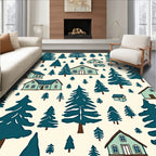 Teal Forest Village Scene Rug