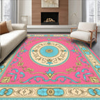 Baroque Pink Floral Scroll Medallion Rug