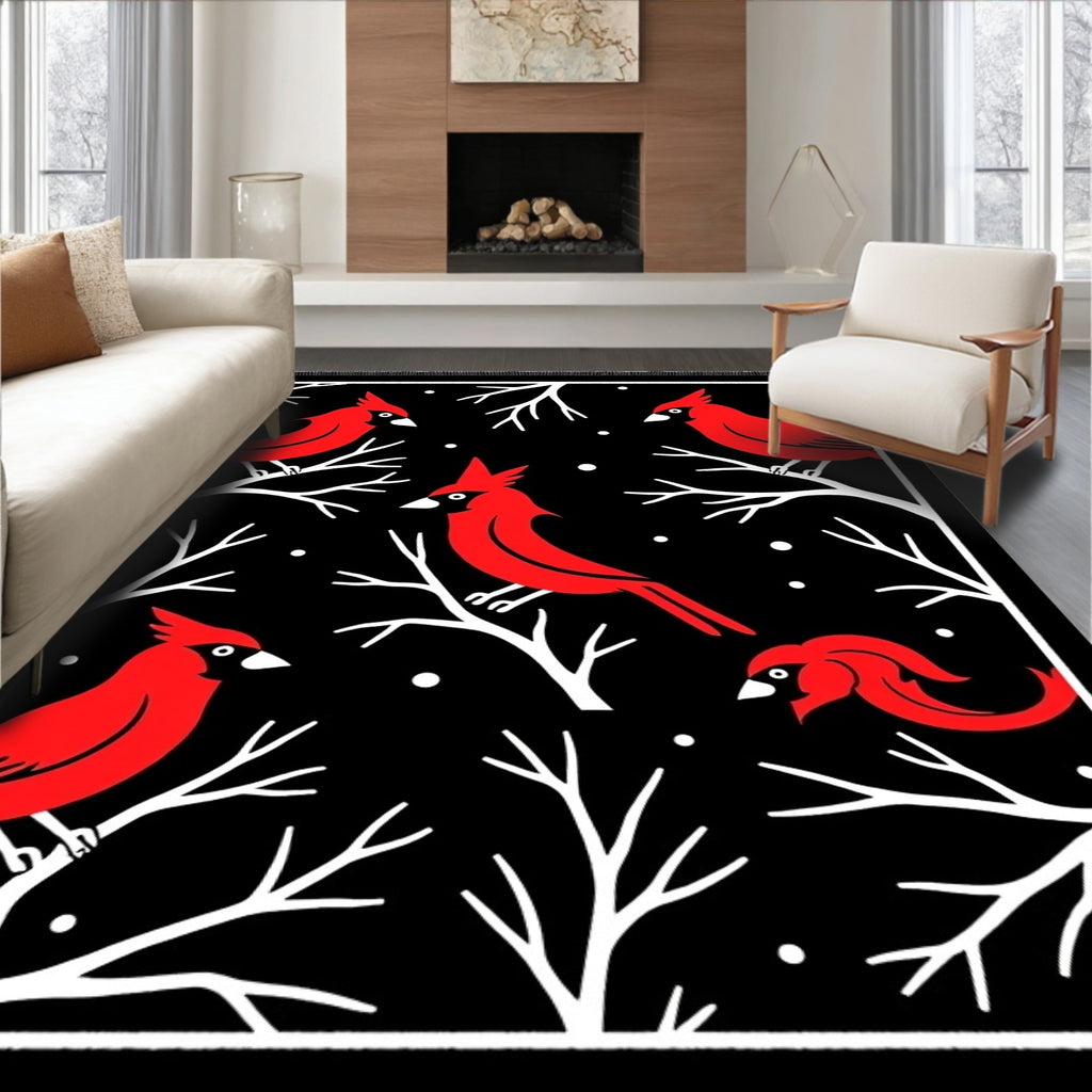 Bold Red Cardinals on Snowy Branches Rug