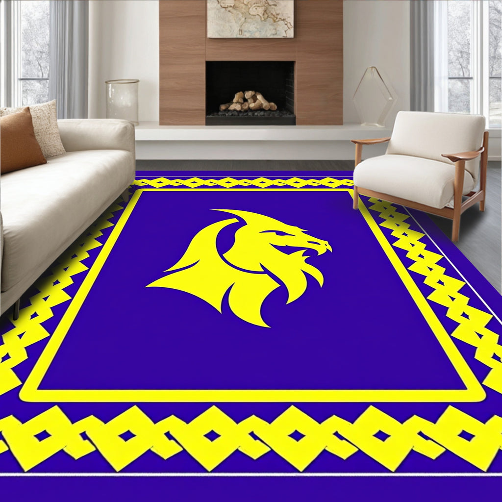Bold Yellow Lion Emblem Royal Rug