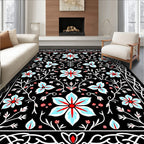 Black Celestial Floral Vine Rug